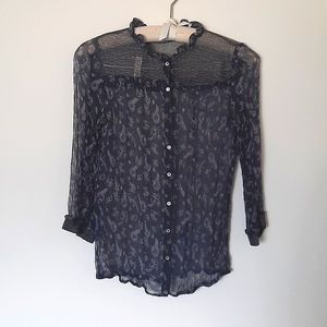 Zara delicate Navy blouse with dainty flowers and ruffles